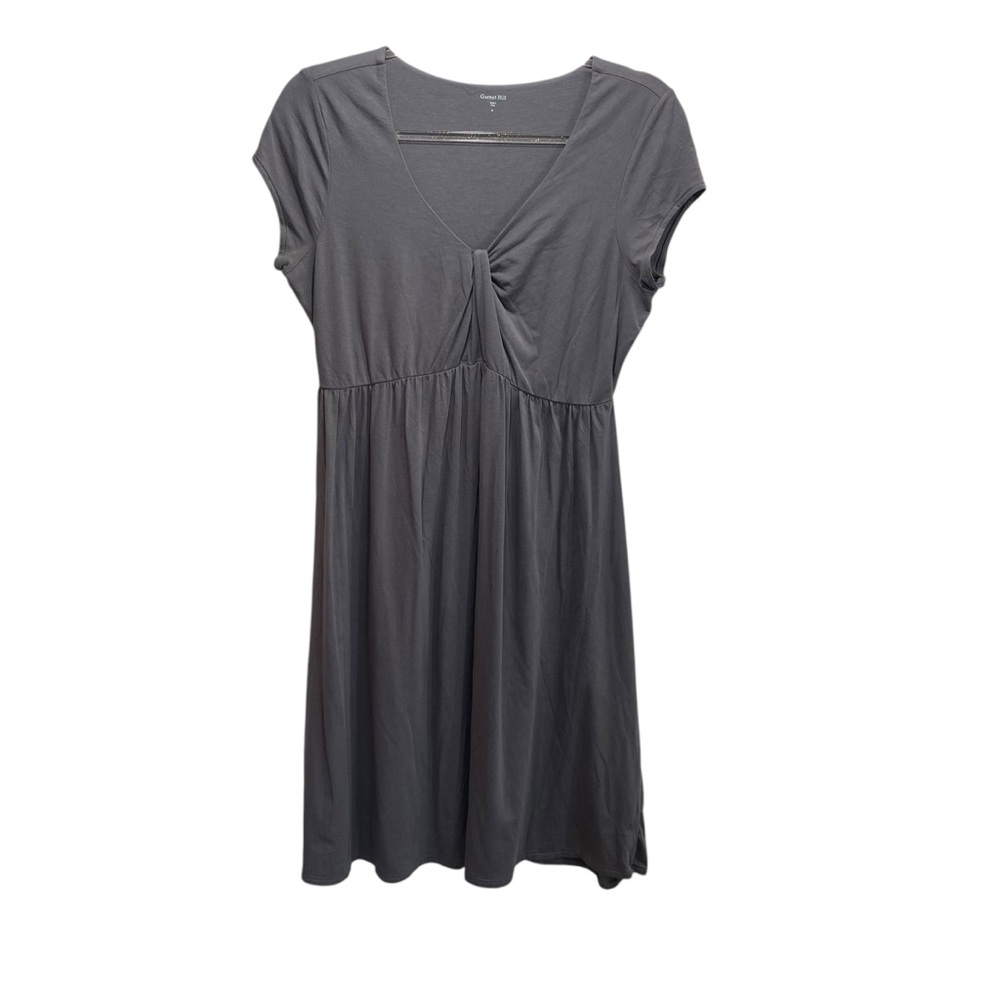 Garnet Hill Midi Dress Womens S Gray Empire Waist Cap Sleeve Stretchy V Neck